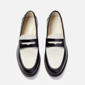 WILDE Black and White Leather Penny Loafer | DUKE + DEXTER